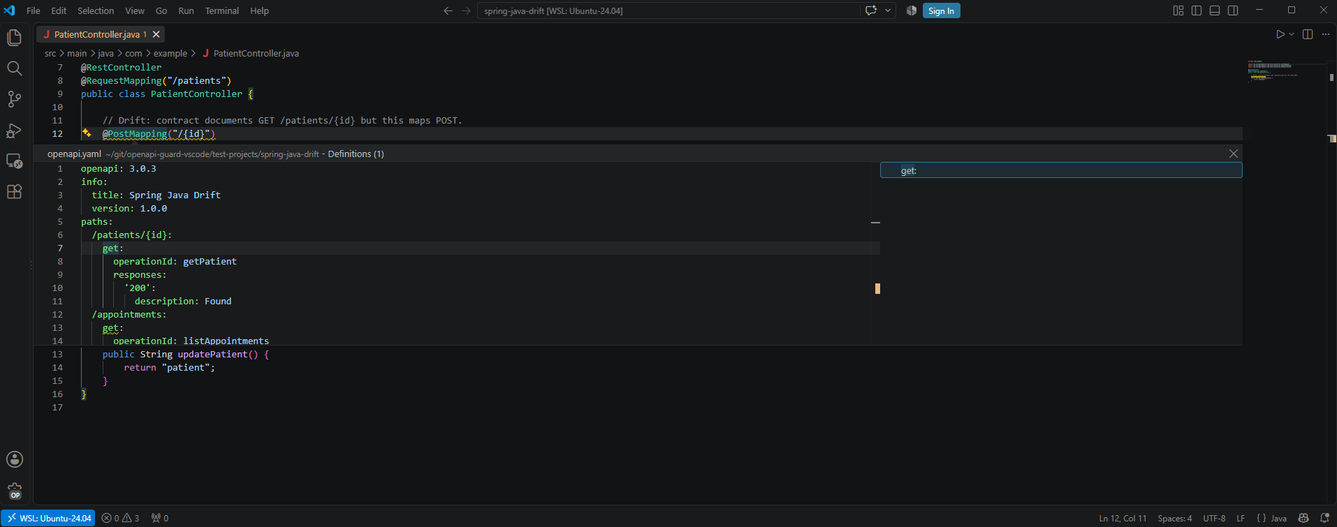 Navigating from a Spring mapping to its OpenAPI operation with Peek Definition